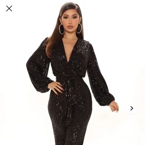 NWT Fashion Nova Step My Way Sequin Black Jumpsuit